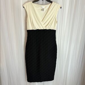 London Times Black and Cream Midi Dress
